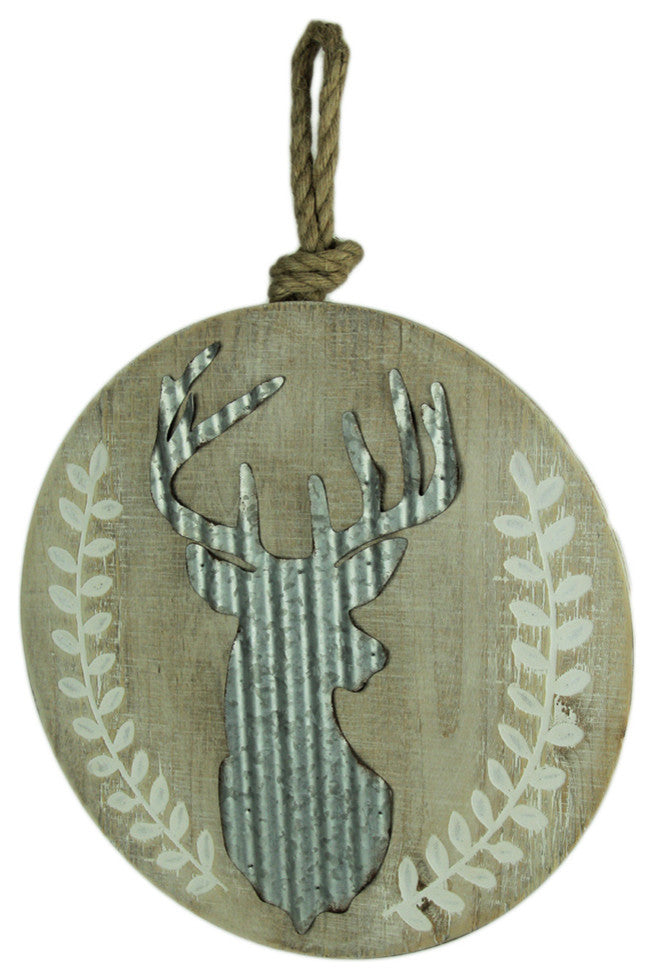 Rustic Wood and Metal Deer Head Round Wall Hanging