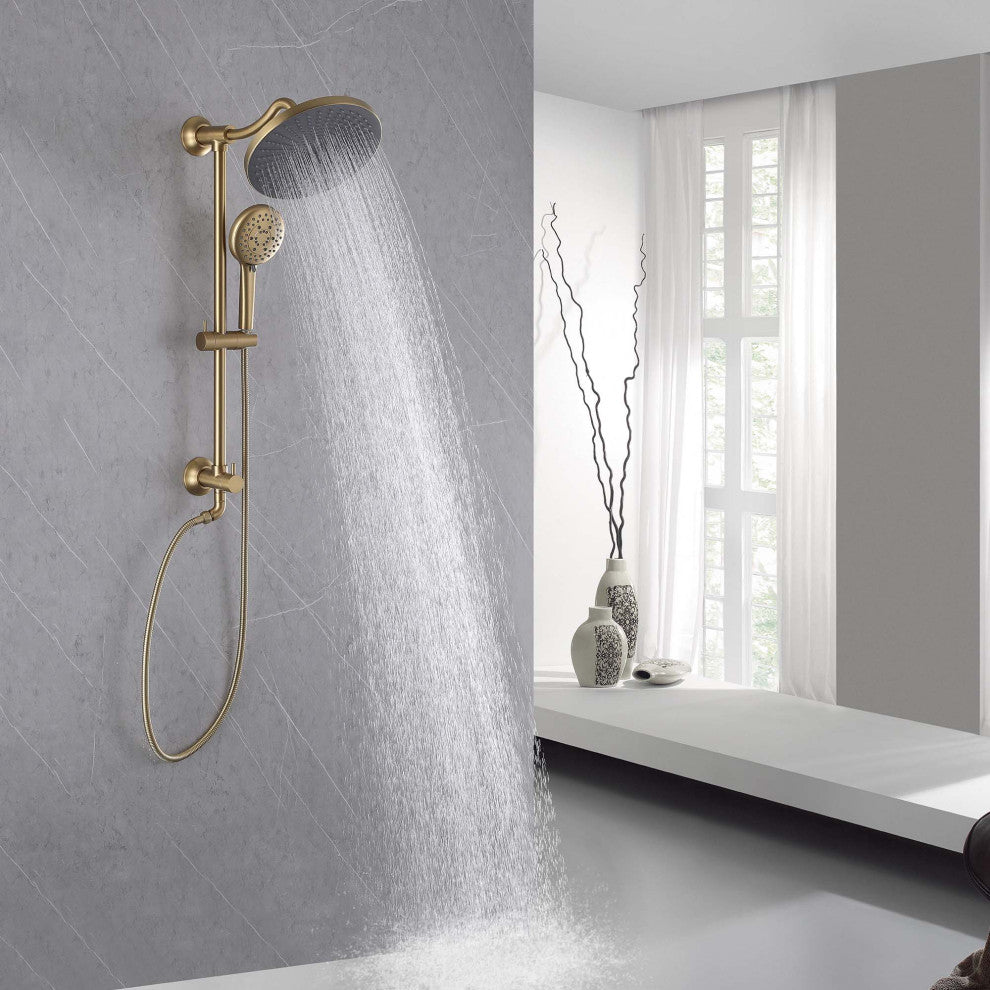 Shower System with 5 Settings Handheld Shower Head ( Not Included Rough Valves), Brushed Gold