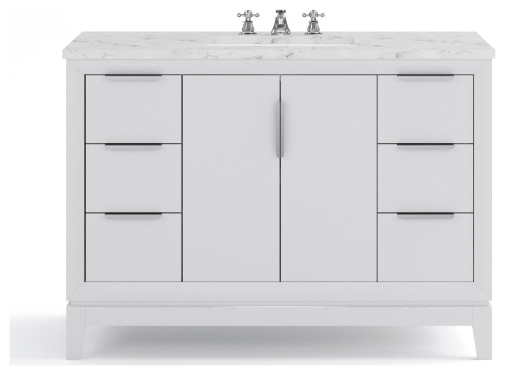 Elizabeth 48" Single Sink Carrara White Marble Vanity, Pure White