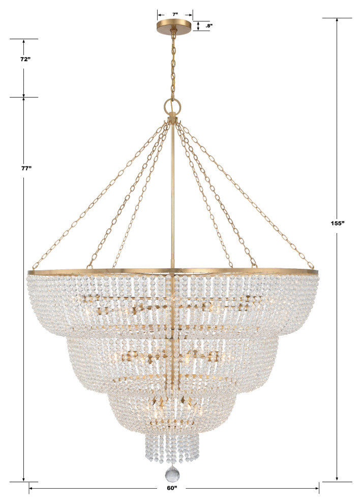 Rylee 32-Light Antique Gold Chandelier, Hand Cut Faceted Beads