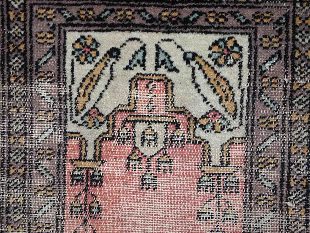 Handmade vintage Uzbek Bukhara praying mat 1.5' x 1.8' (46cm x 56cm) 1950s