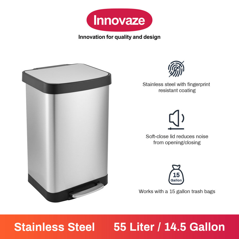 13 Gal./ 50 Liter Rectangle Shaped Step-On Stainless Steel Trash Can