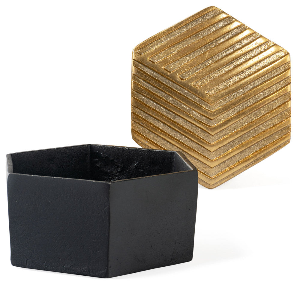 Mahira Decorative Gold and Black Metal Box, Large