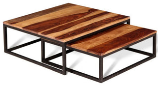 vidaXL Nesting Table Set of 2 Coffee Table Side End Table Solid Wood Sheesham