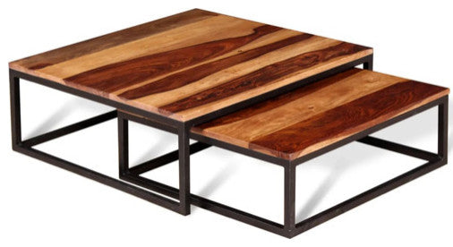 vidaXL Nesting Table Set of 2 Coffee Table Side End Table Solid Wood Sheesham