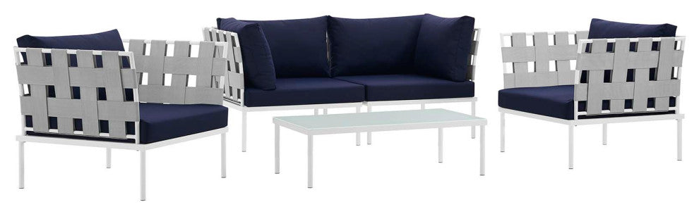 White Navy Harmony 5 Piece Outdoor Patio Aluminum Sectional Sofa Set