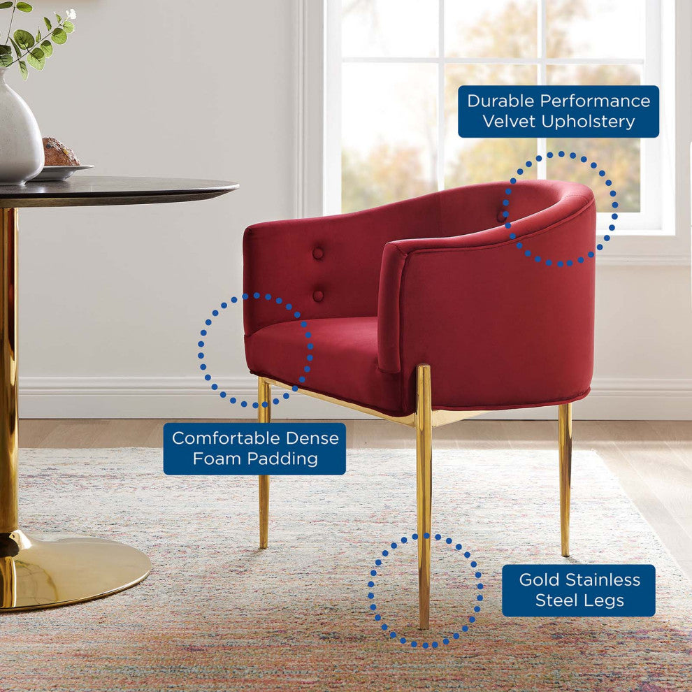 Tufted Accent Chair, Velvet, Metal, Red, Modern, Living Lounge Hotel Hospitality