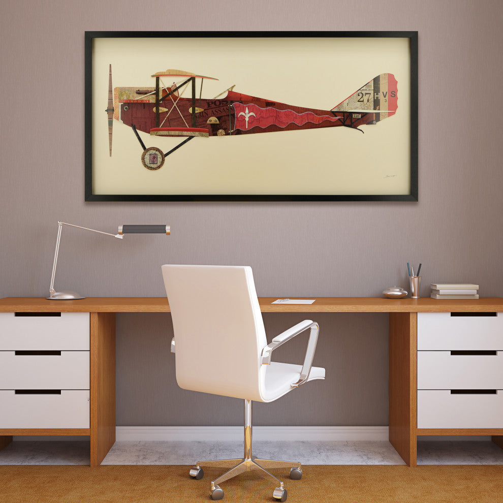 Antique Biplane Dimensional Collage Framed Wall Art Under Glass by Alex Zeng