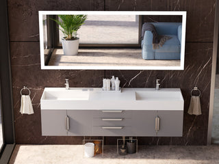CastelloUSA Amazon 72" Wall Mounted Vanity Set, Gray, White Top, Brushed Nickel