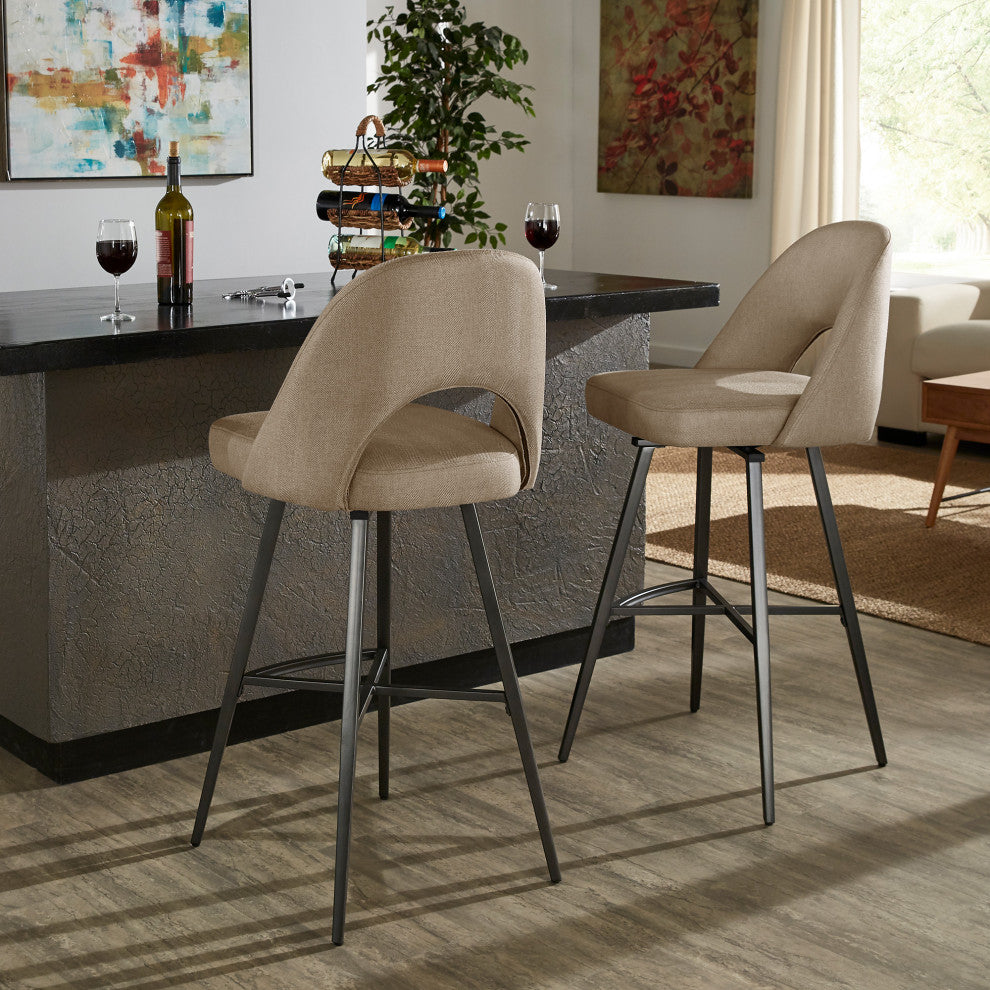 Tierno Metal Fabric Swivel Bar Stools, Set of 2, Beige, Bar Height