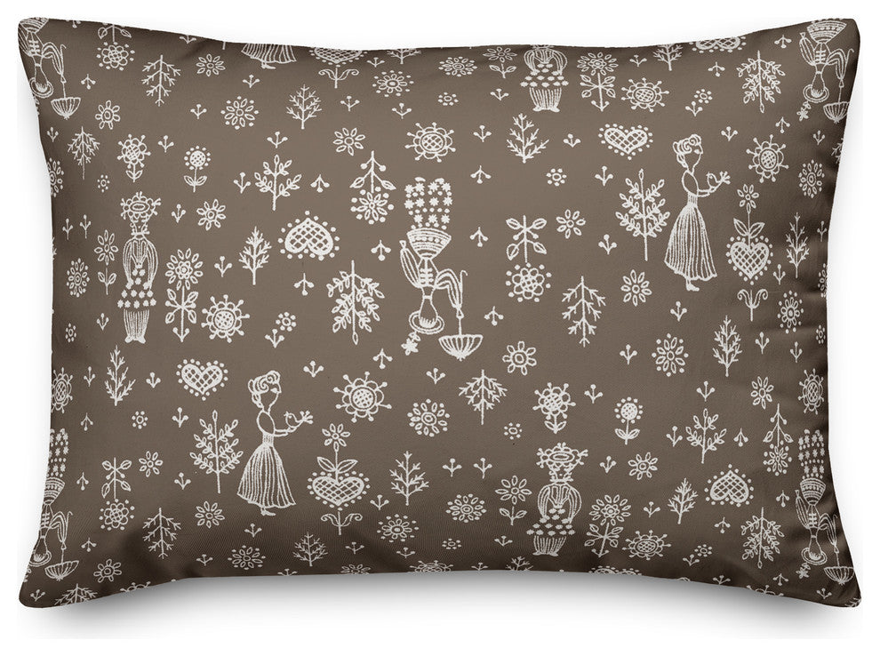 Whimsical Women in Brown Throw Pillow