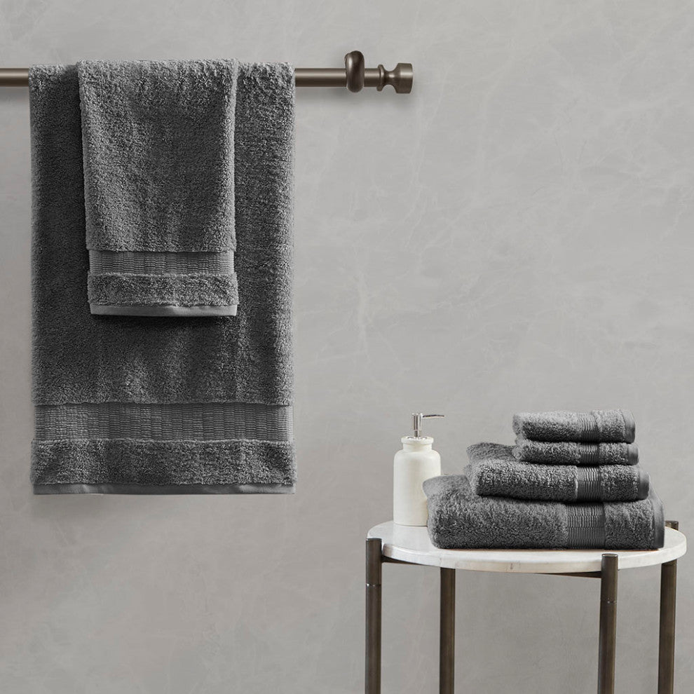Madison Park Signature Luce 100% Egyptian Cotton 6 Piece Towel Set, Dark Gray