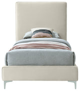 Geri Velvet Upholstered Bed, Cream, Twin