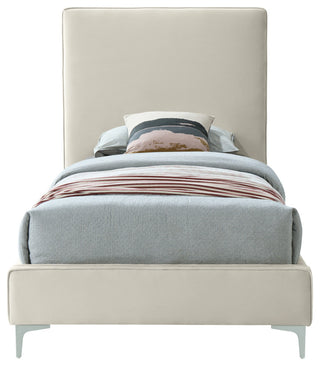 Geri Velvet Upholstered Bed, Cream, Twin