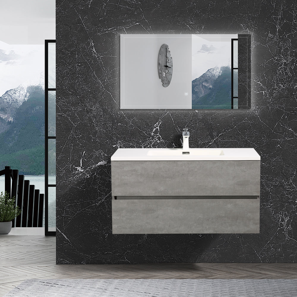 Alma-Edi Cement Grey Wall Mounte Vanity With Black Sink, 36"