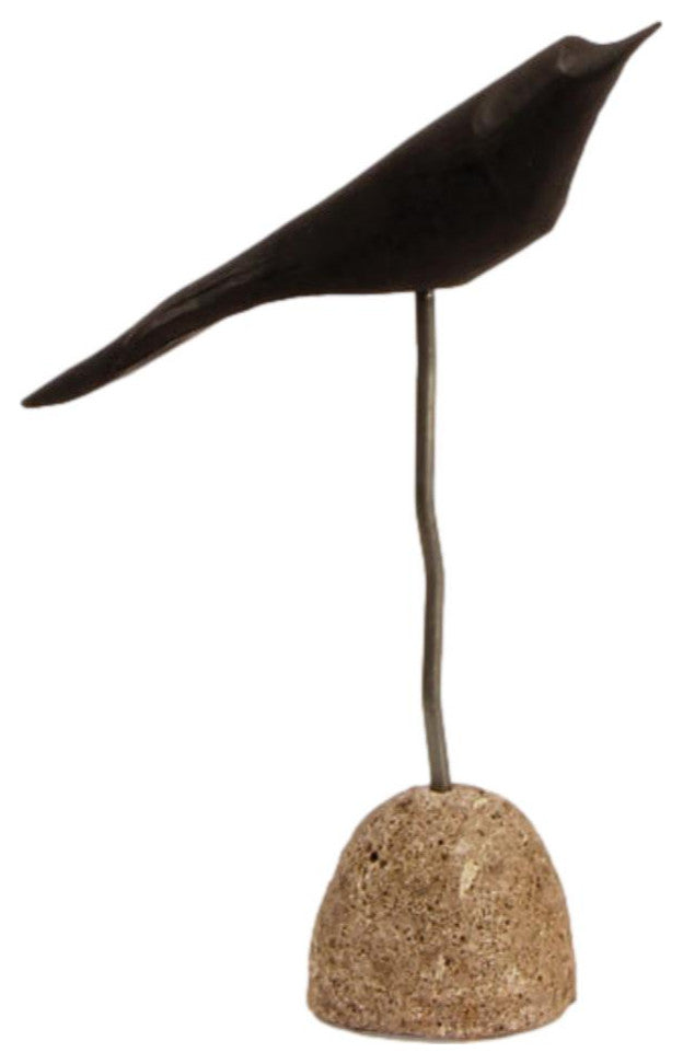 Contemporary Set of 3 Coastal Shore Bird Sculptures Natural Rock Wood Stone