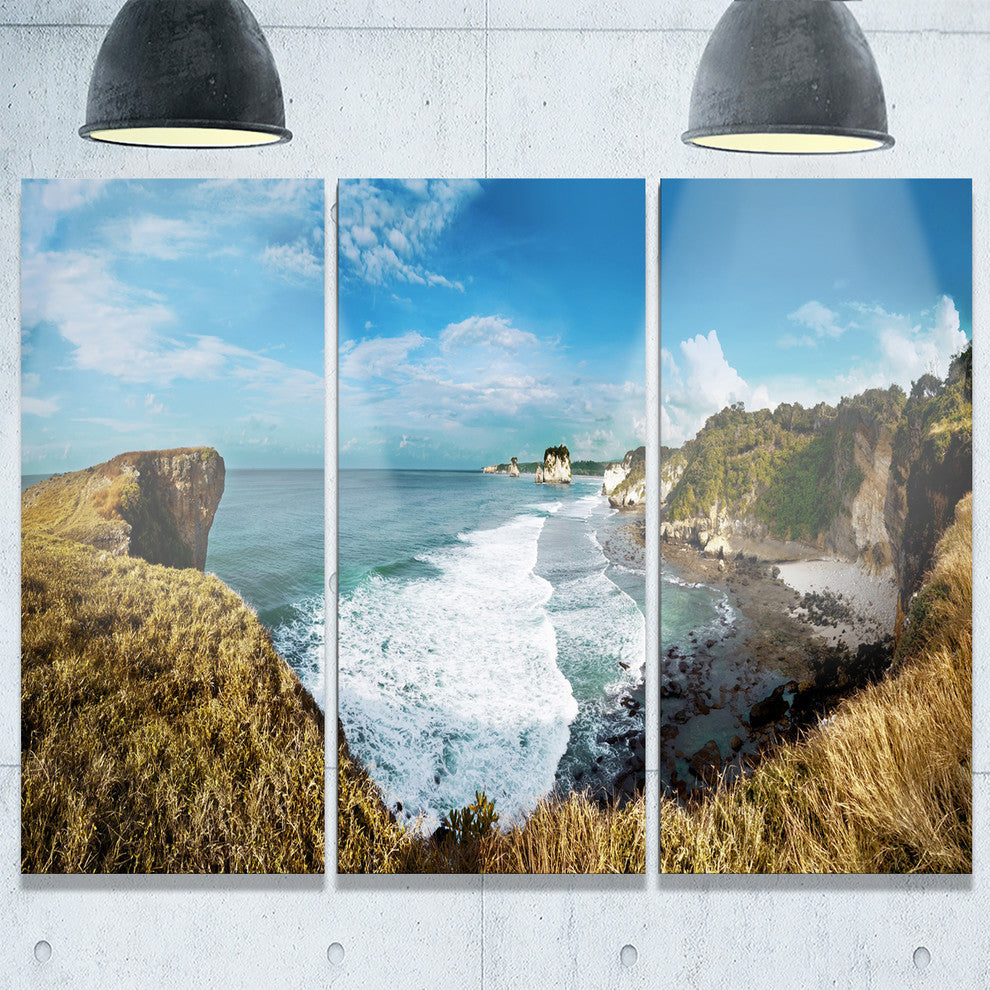 "Rocky Beach on the Sumba Island" Metal Wall Art, 3 Panels, 36"x28"