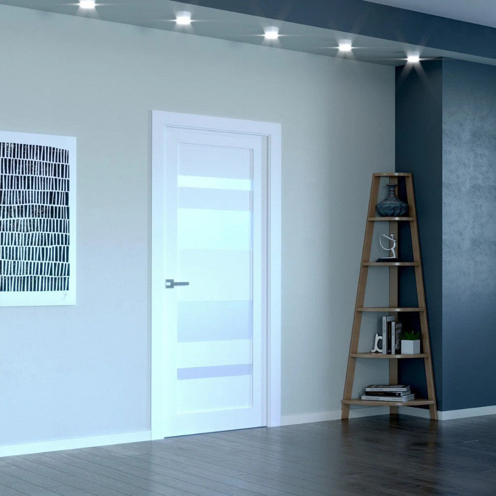 Mirella Bianco Noble with Concealed Hinges, Tempered Frosted Glass, Solid Core, 24" X 80", Left-Hand