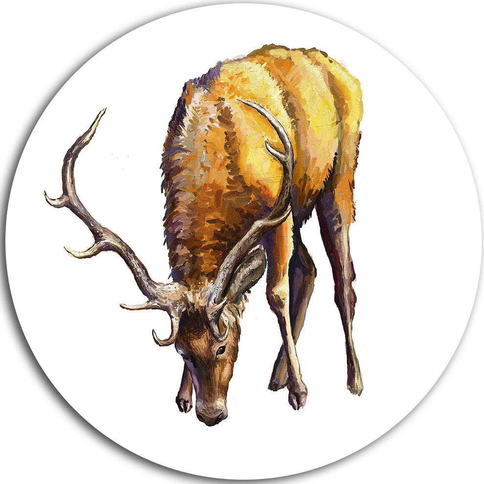 Male Deer Illustration Art, Animal Disc Metal Wall Art, 11"