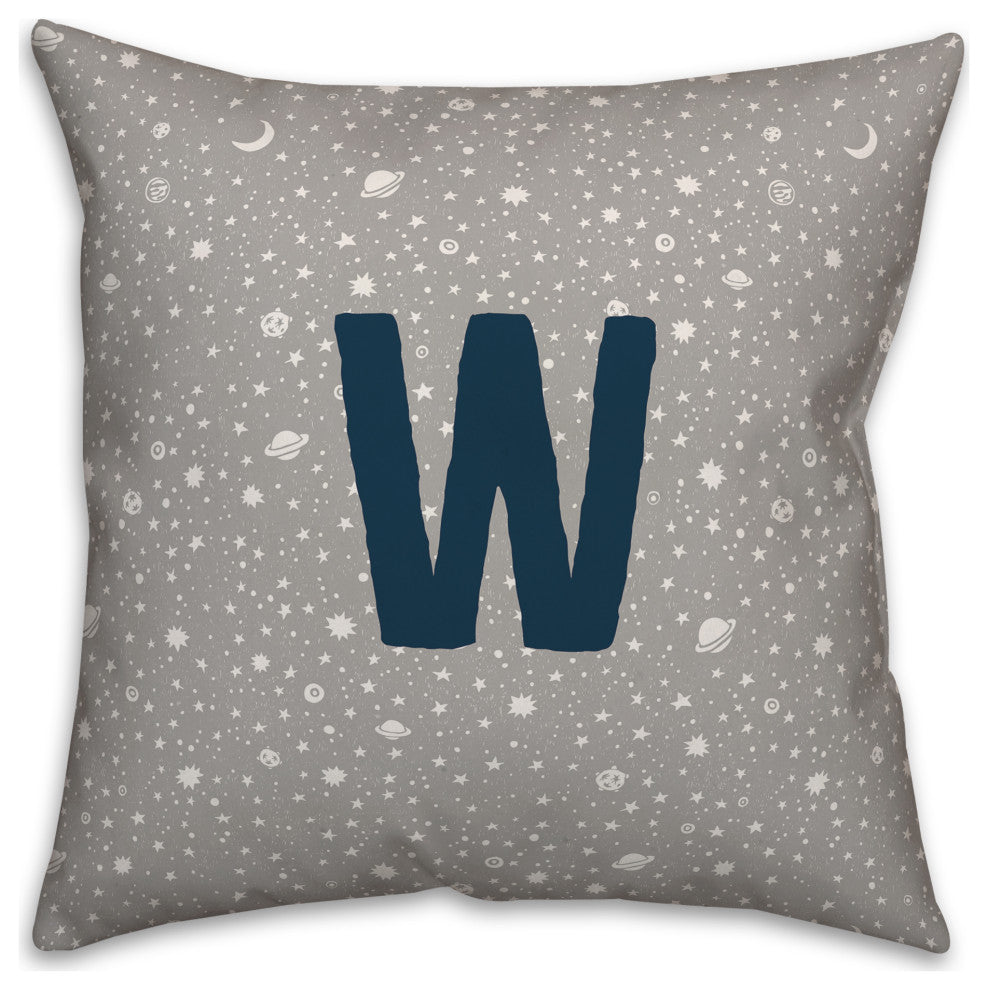 Monogram W Space Doodle 16x16 Spun Poly Pillow