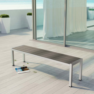 Modway Shore outdoor Patio Aluminum Bench, Silver Gray
