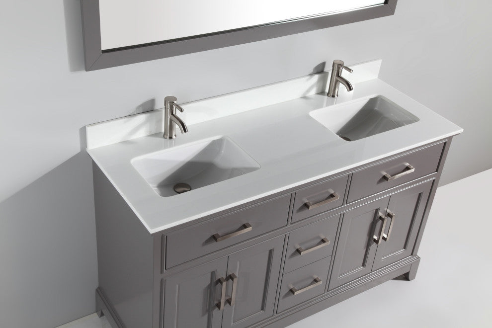 Vanity Art Vanity Set With White Stone Top, 60", Gray, Standard Mirror
