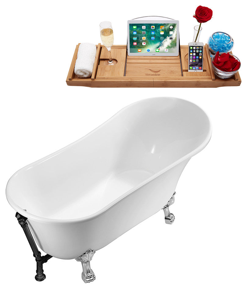 55" Streamline N343CH-BL Clawfoot Tub and Tray With External Drain