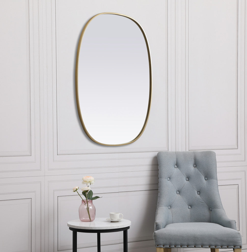 Metal Frame Oval Mirror 30X40 Inch, Brass