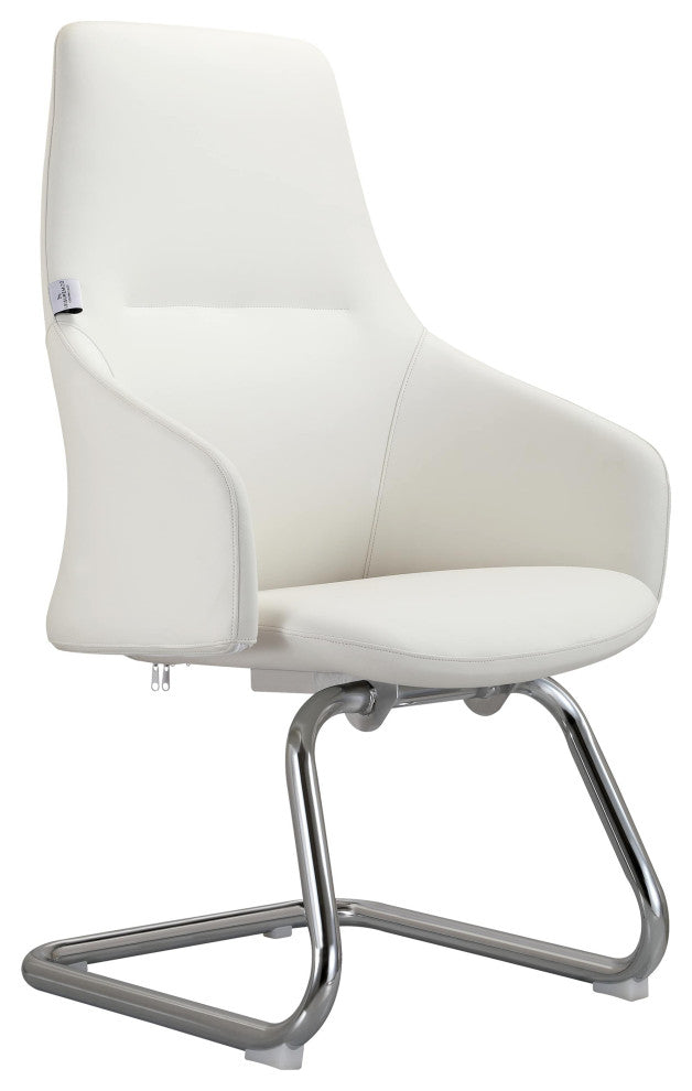 LeisureMod Celeste Leather Conference Office Chair With and Armrest, White