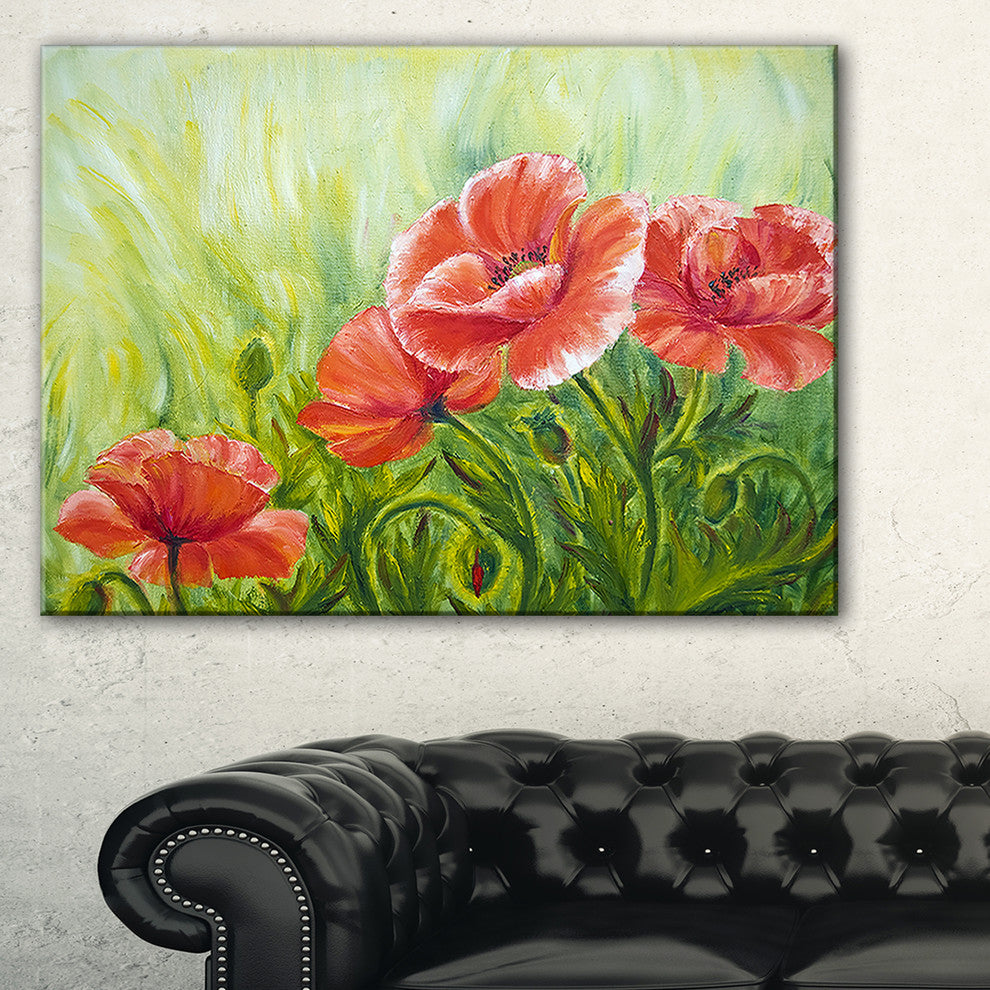 "Blooming Poppies With Green Leaves" Wall Art, 32"x16"