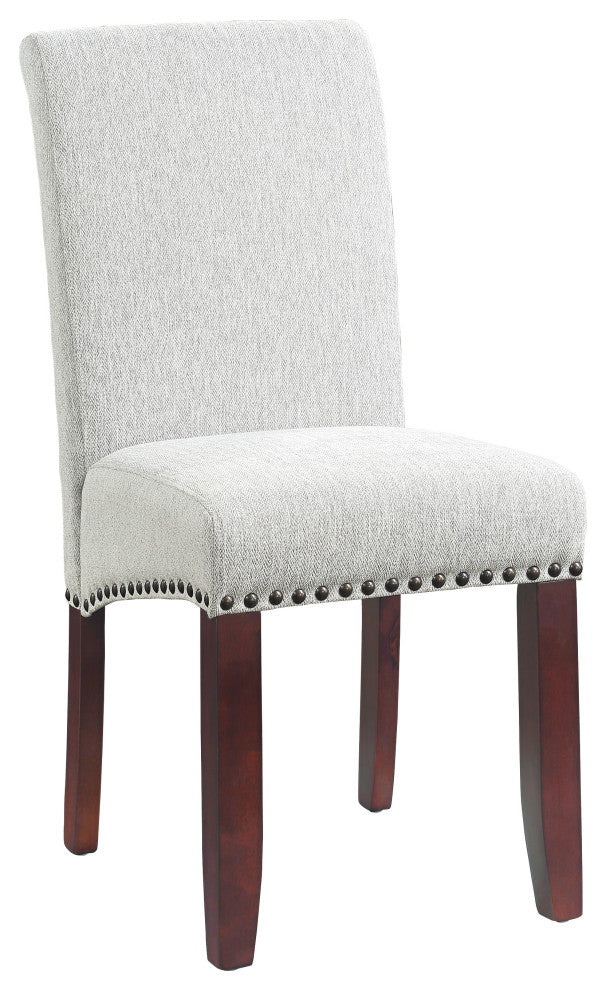 Parsons Dining Chair With Antique Bronze Nail Heads, Smoke Fabric