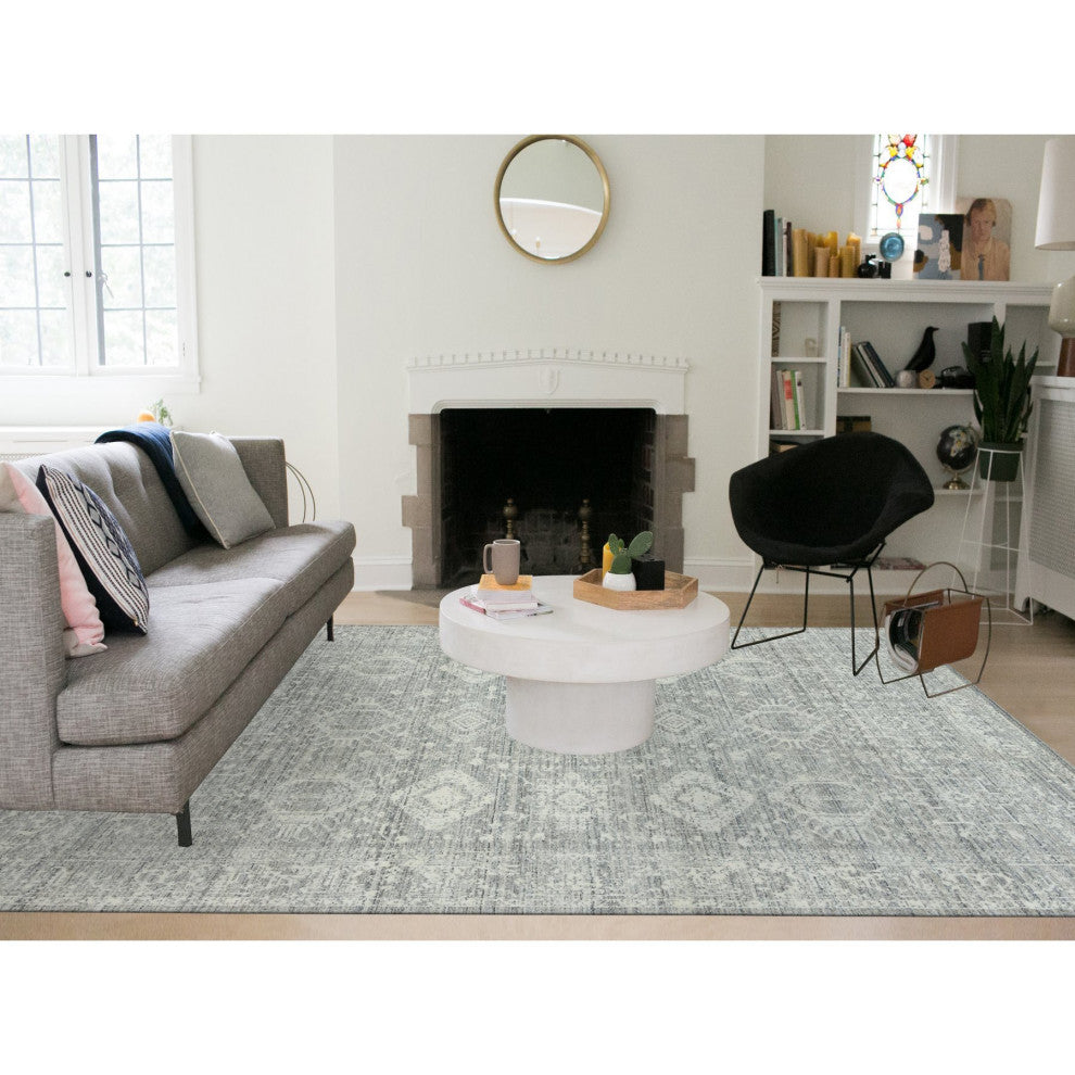 Cloudy Gray Karajeh Design 100% Wool Hand Loomed Oriental Rug, 8'11"x12'