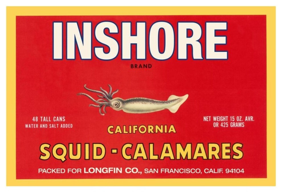 "Inshore Brand Squid - Calamares" Digital Paper Print by Retrolabel, 38"x26"