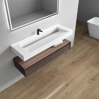 Alysa 60" Floating Bath Vanity, Acrylic Sink/Single Faucet Hole, Red Oak