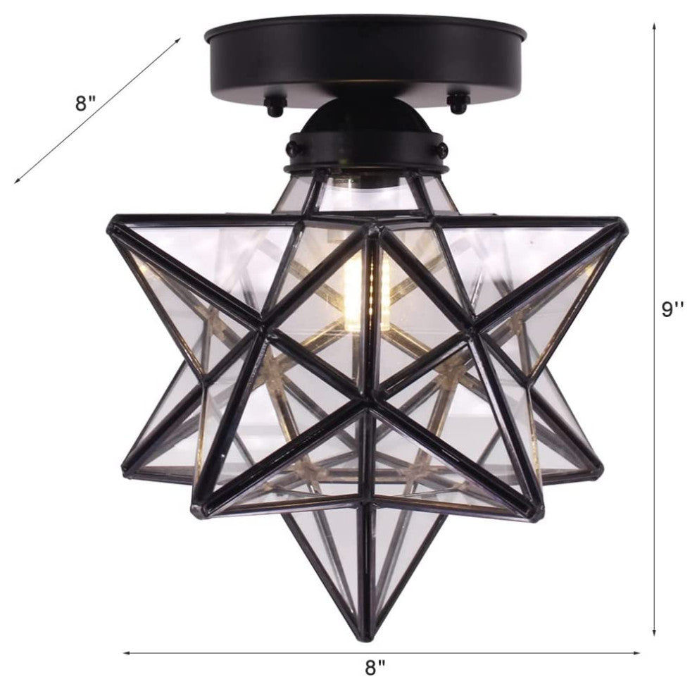 Moravian Star Semi Flush Mount Ceiling Light Clear Glass Black Close