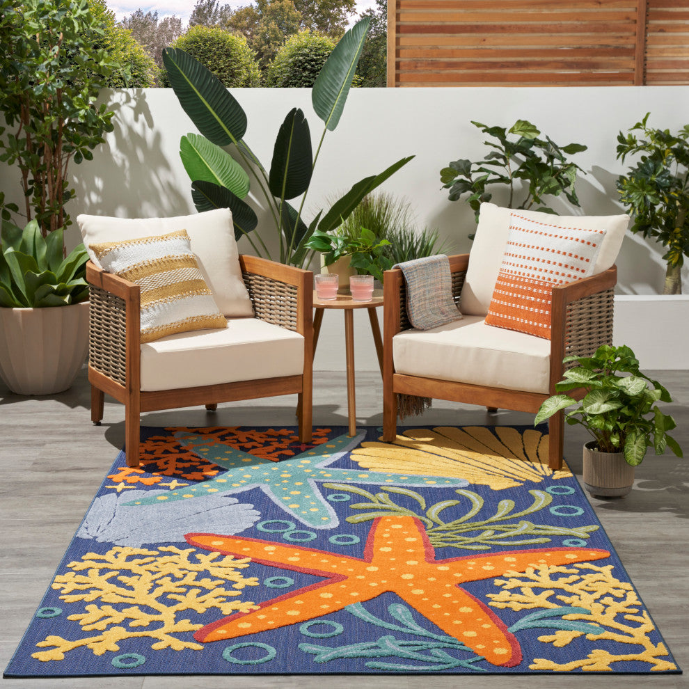 Nourison Aloha 6' x 9' Navy Multicolor Outdoor Area Rug