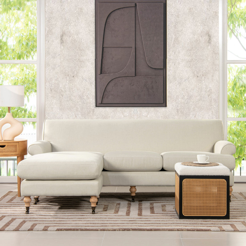 Alana Lawson 88" L-Shape Reversible Sectional Sofa, Light Beige Linen