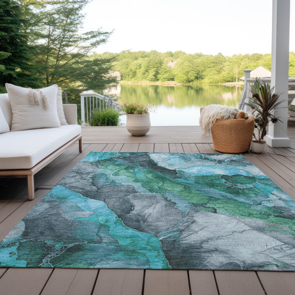 Machine Washable Indoor/Outdoor Chantille ACN1864 Teal 2'6" x 3'10" Rug