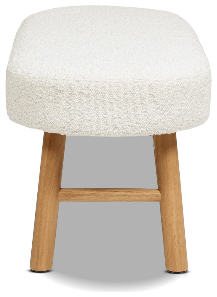 Fuji 42" Upholstered Accent Bench With Natural Wood Legs, Ivory White Boucle