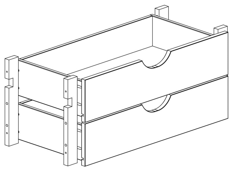 100% Solid Wood Modular Kitchen Pantry 2-Drawer Storage Kit, Black