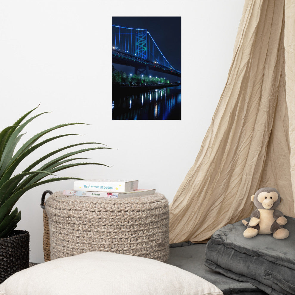The Ben Franklin Bridge 3 Night Urban Landscape Photo Unframed Wall Art Print, 12" X 18"