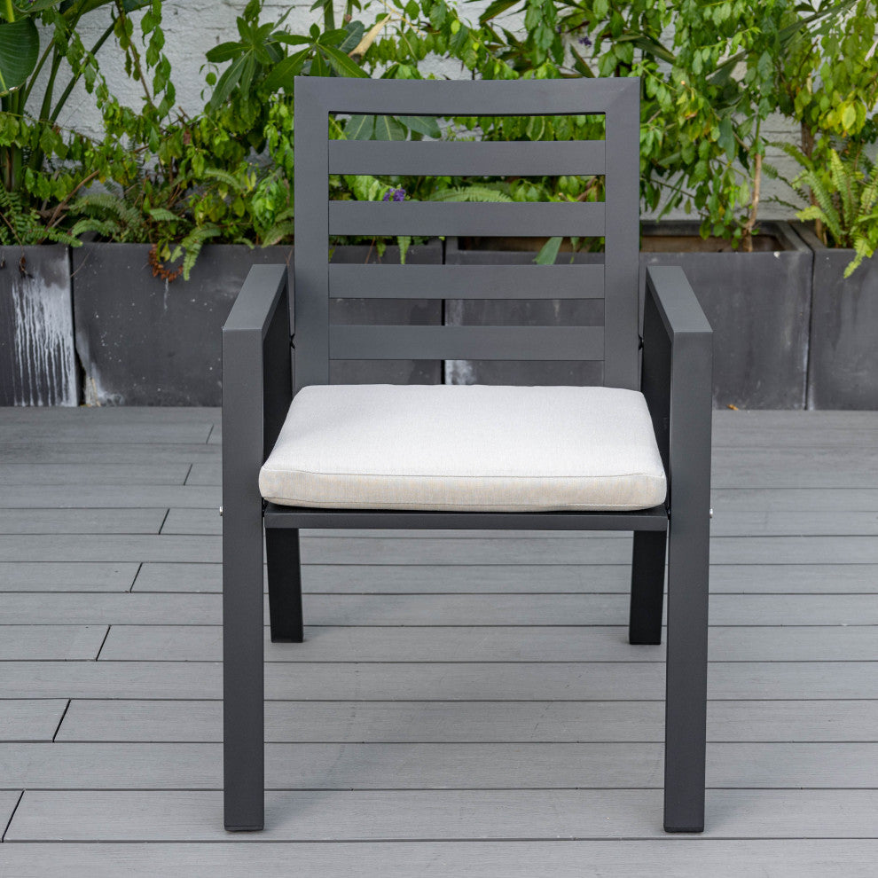 LeisureMod Chelsea Patio Dining Armchair in Aluminum with Cushions, Beige