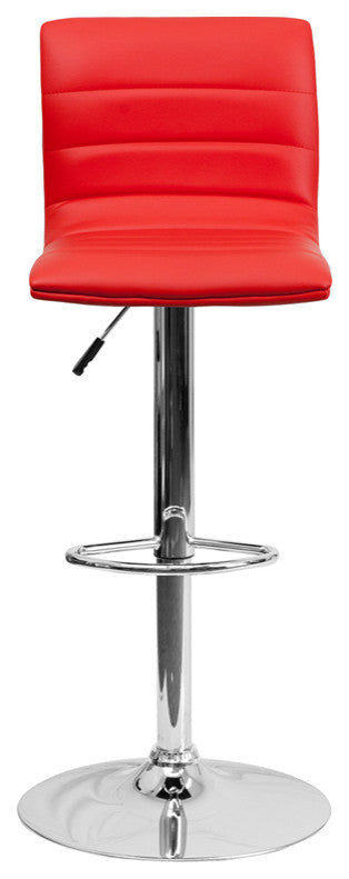 Contemporary Red Vinyl Adjustable Barstool With Chrome Base