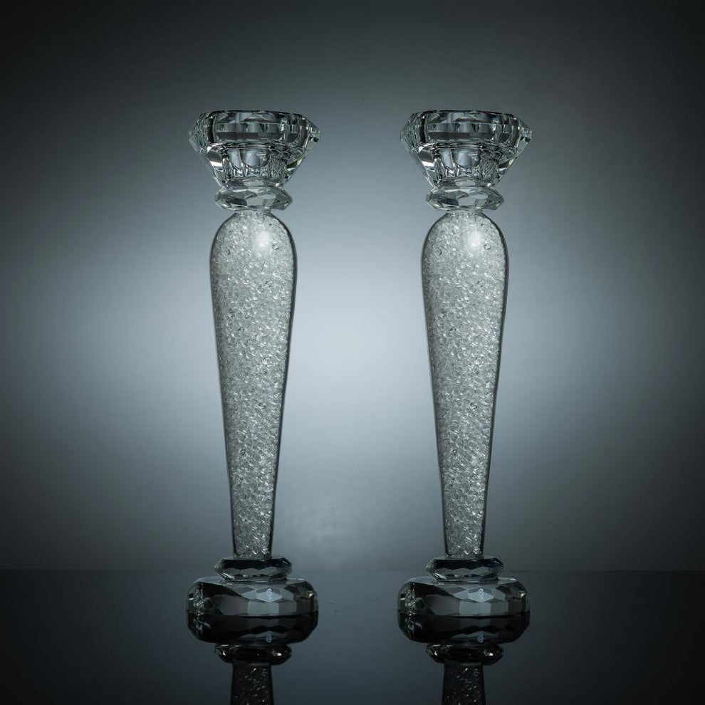 Premium 9" Crystal Candlestick (2-Piece Set) Large  Radiant Gems Inside Stem