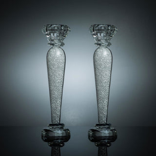 Premium 9" Crystal Candlestick (2-Piece Set) Large  Radiant Gems Inside Stem