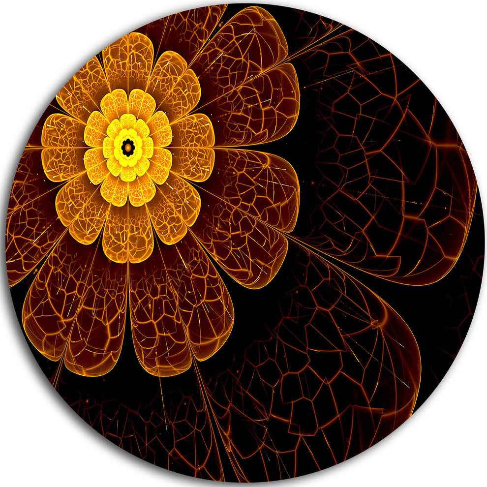 Symmetrical Orange Fractal Flower, Floral Disc Metal Artwork, 11"
