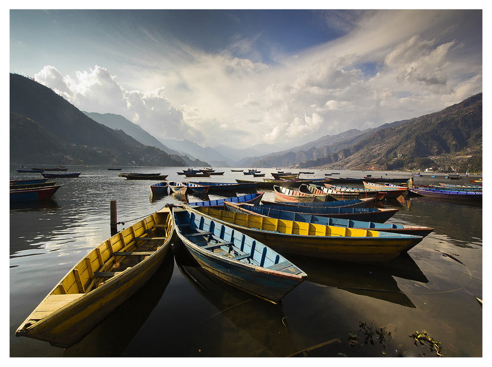 Pokhara Lakeside Boats, Boat Canvas Art Print, 40"x30"