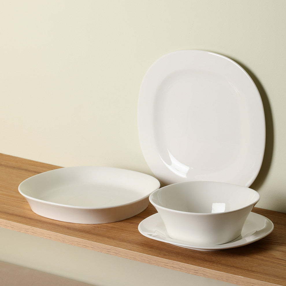 Stone Lain Quadro Porcelain Dinner Plate Set of 4, White