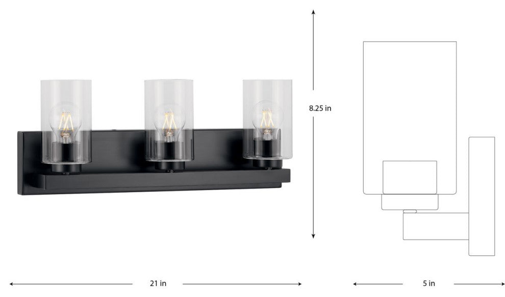Goodwin 3-Lt Matte Black Modern Vanity Light With Clear Glass