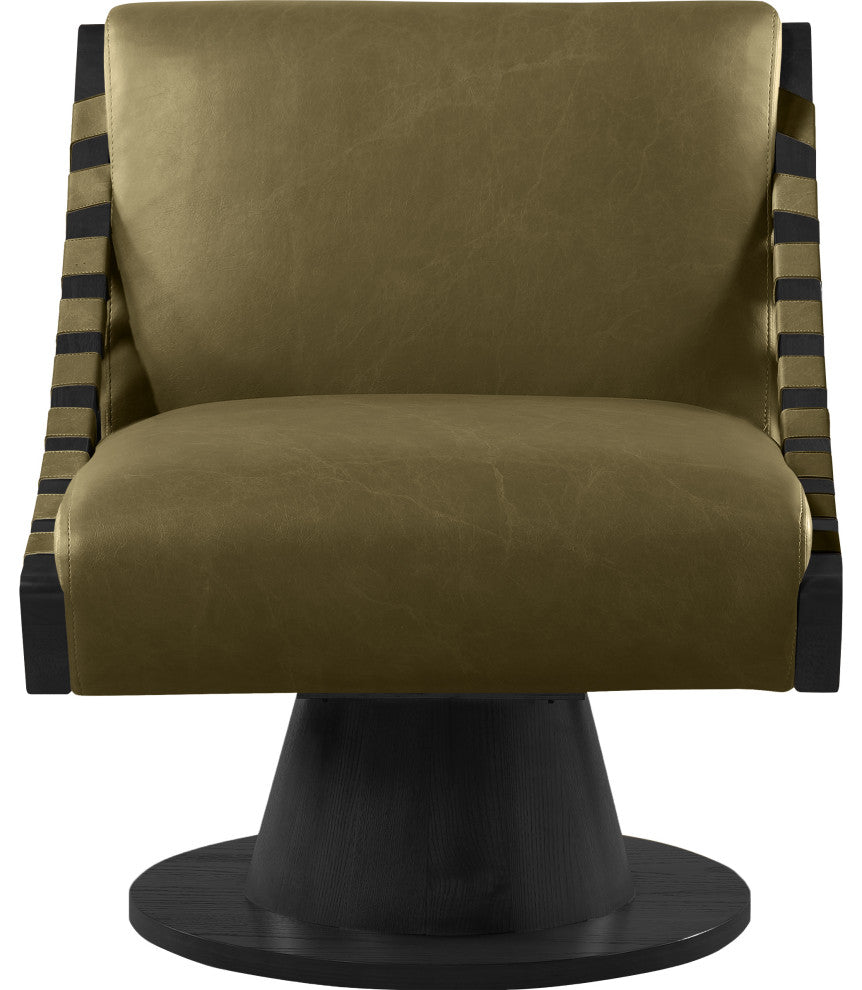 Millwin Upholstered Swivel Accent Chair, Olive, Vegan Leather, Black Finish